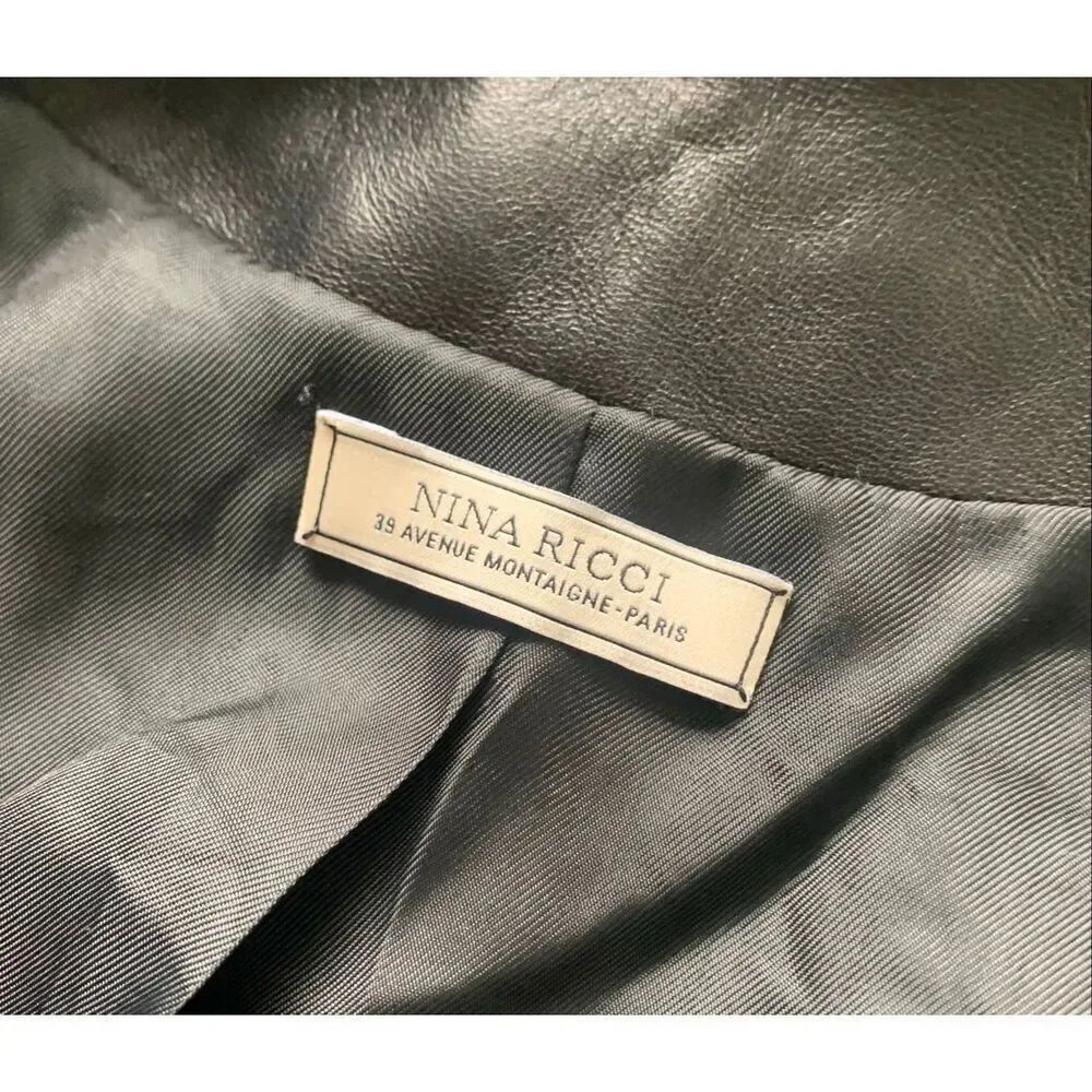 NEW NWT NINA RICCI Black Lamb Leather Zip Ruffle Crop Coat Jacket sz 42 M $3990 - Picture 3 of 13